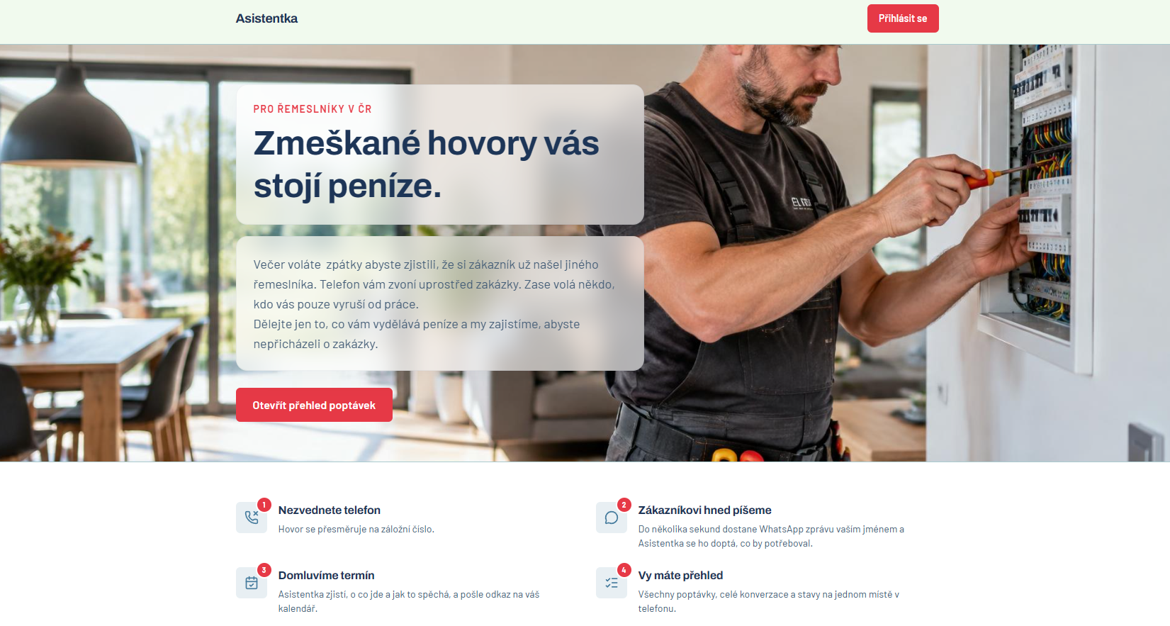 Screenshot realizace Žádná zmeškaná poptávka u řemeslníků — Asistentka